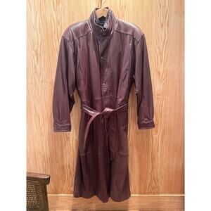 Vintage Saxony Brown Leather Trench Coat Double Closure Long Men's L